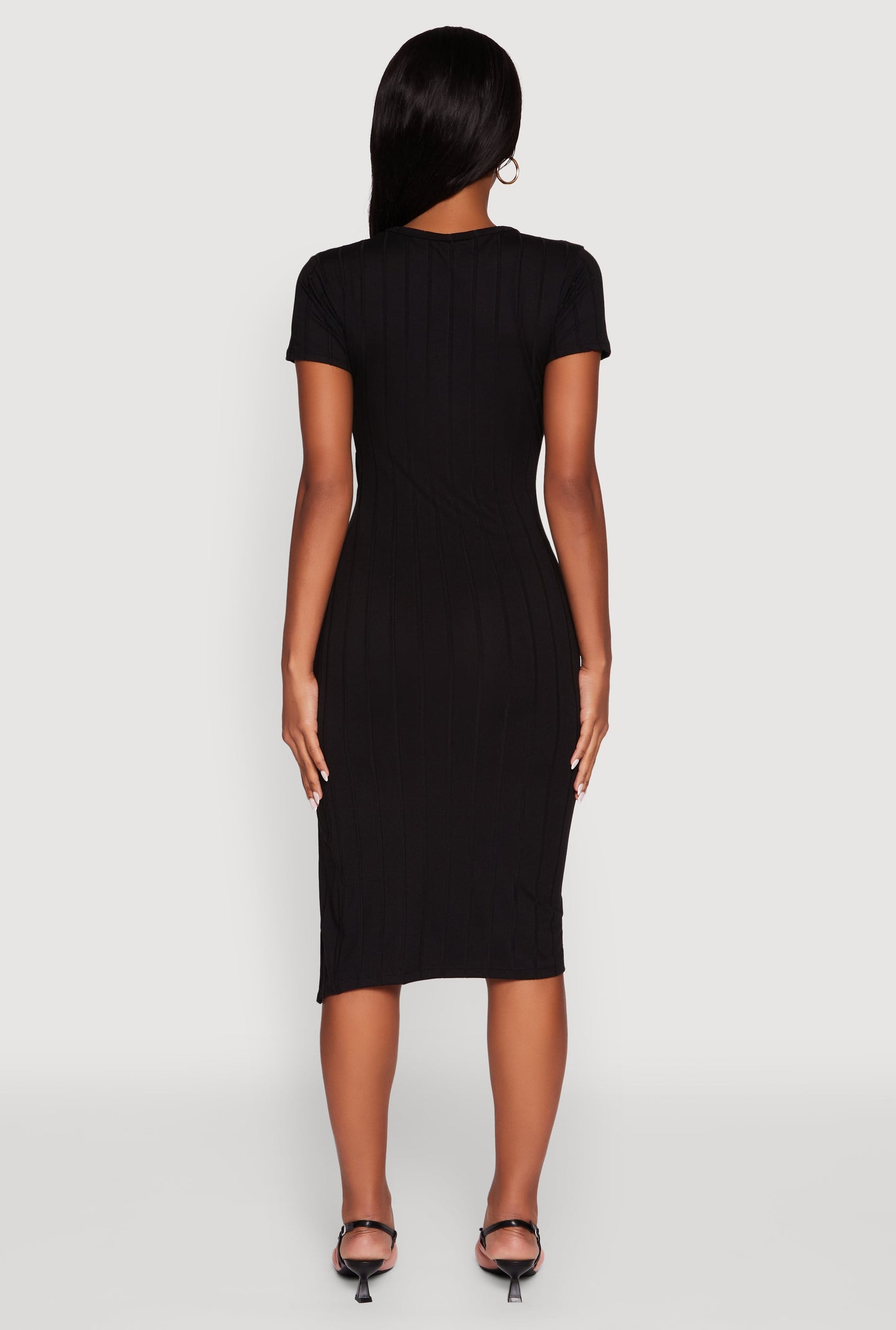 Ribbed Knit Shadow Stripe Midi T-Shirt Dress