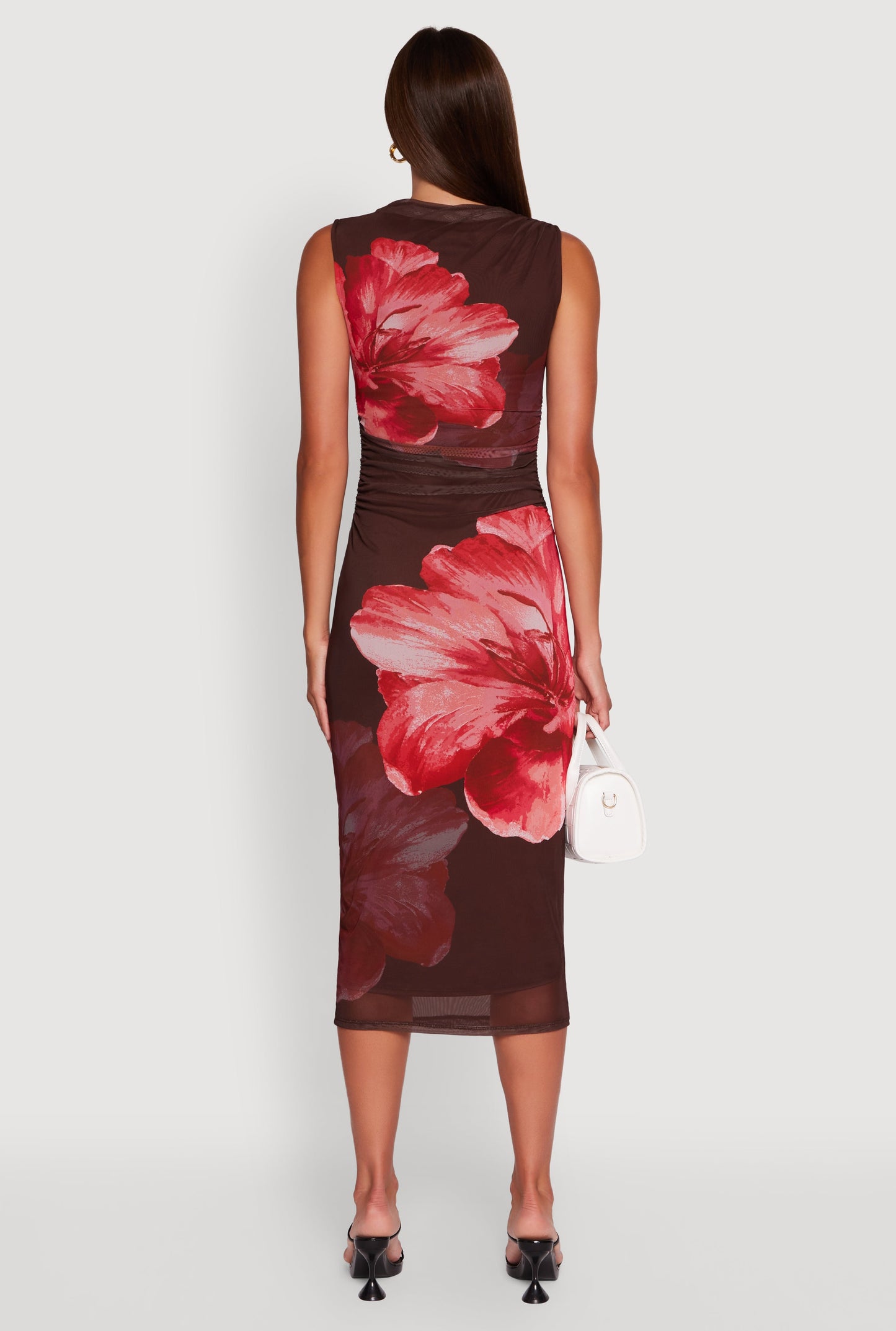 Madden Girl Floral Mesh Ruched Side Midi Dress
