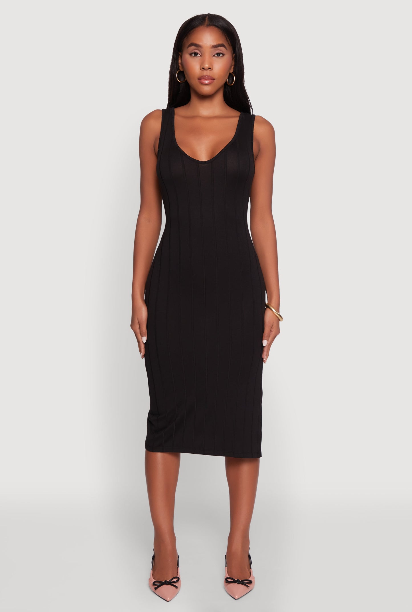 Trendy Rib Knit V-Neck Side Slit Tank Dress