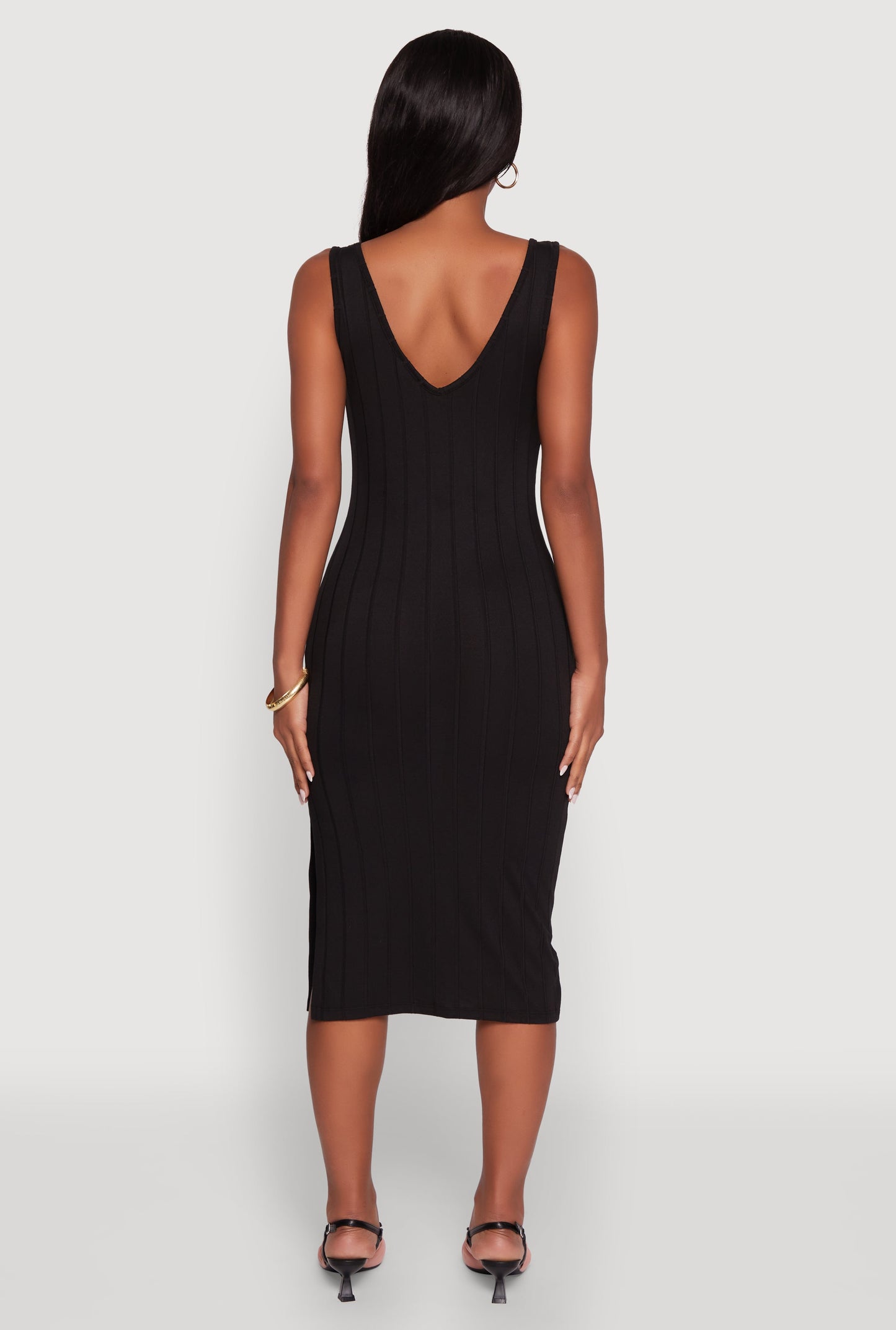 Trendy Rib Knit V-Neck Side Slit Tank Dress