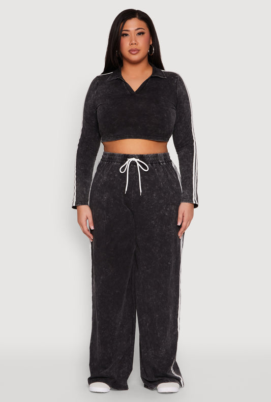 Plus Size Daisy Mineral Wash Varsity Stripe Sweatpants