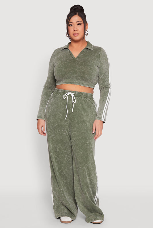 Plus Size Daisy Mineral Wash Varsity Stripe Sweatpants