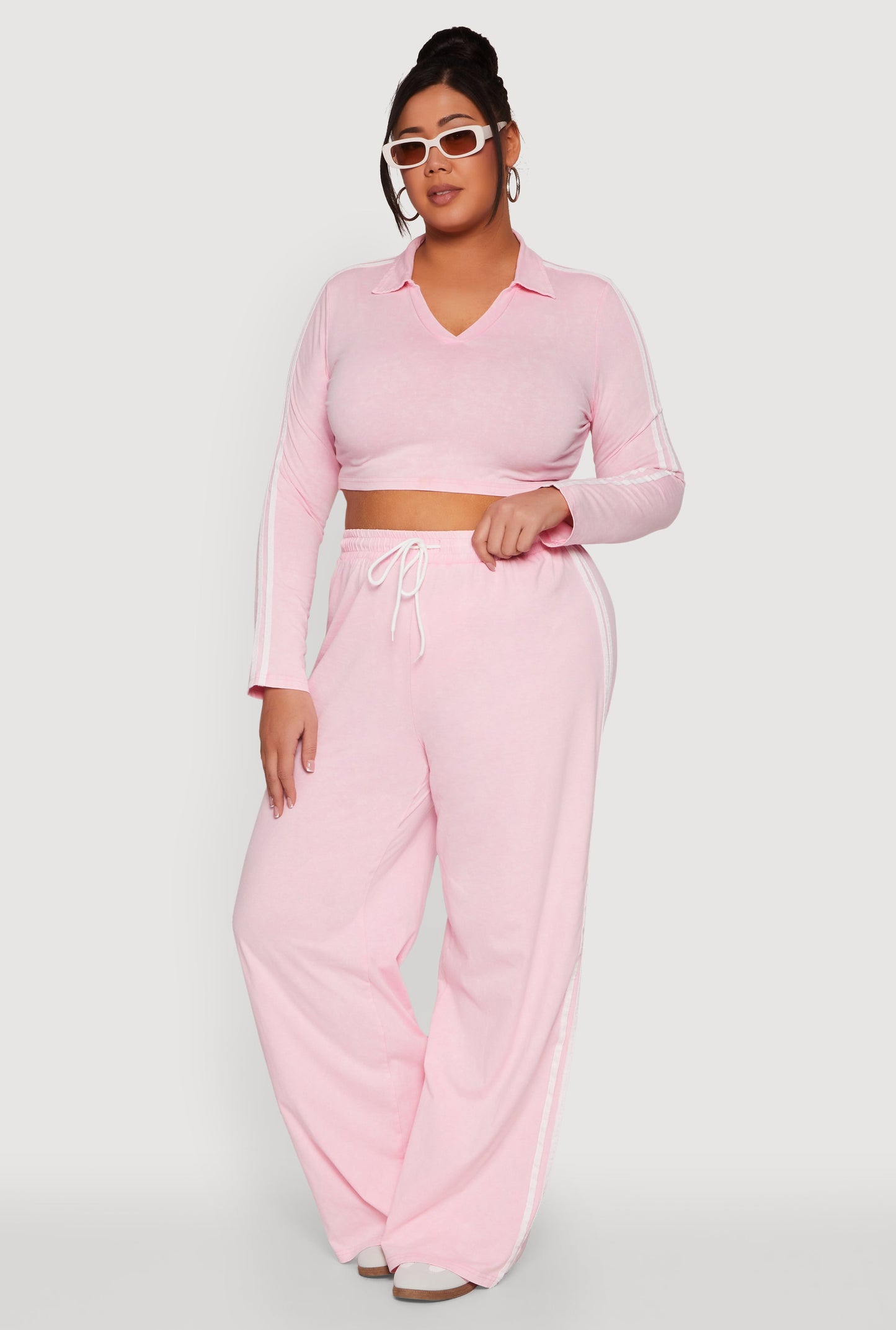 Plus Size Daisy Mineral Wash Varsity Stripe Sweatpants