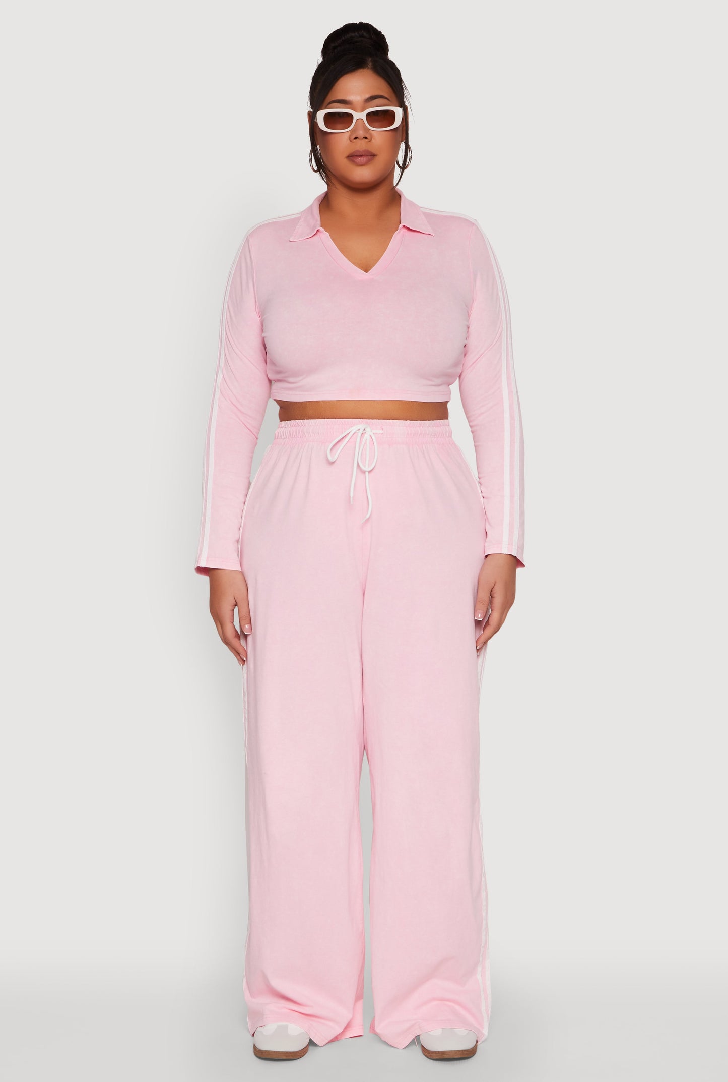 Plus Size Daisy Mineral Wash Varsity Stripe Sweatpants