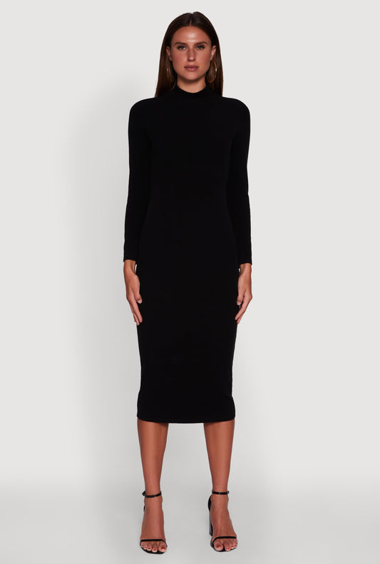 Long Sleeve Mock Neck Midi Dress