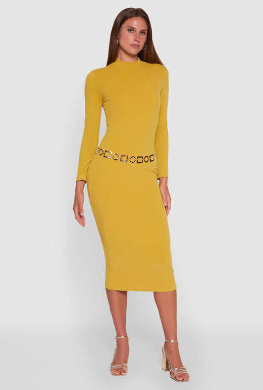 Long Sleeve Mock Neck Midi Dress