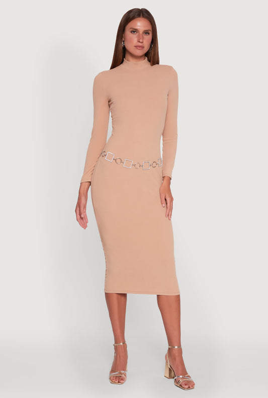 Long Sleeve Mock Neck Midi Dress